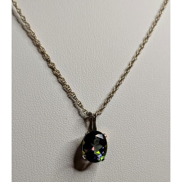 925 Sterling Silver Tested Mystic Topaz Solitaire Pendant 18" Necklace - Picture 7 of 8